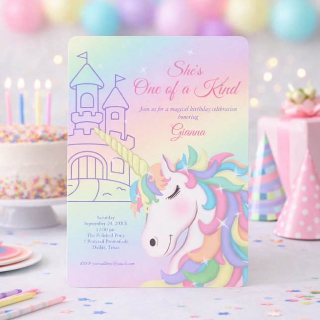 Pastel Rainbow Unicorn Magical Birthday Inbjudningar (Skapare uppladdad)