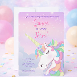 Pastel Rainbow Unicorn Magical Birthday Inbjudningar