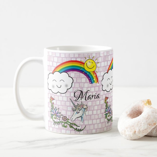 Pastel Rainbow Unicorn Mugg (Med munk)