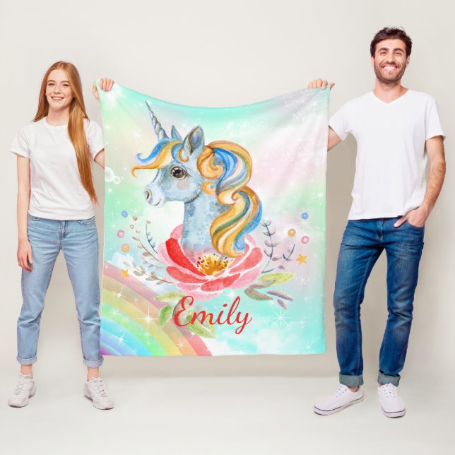Pastel Rainbow Unicorn Personlig Fleece Blanket (På plats)