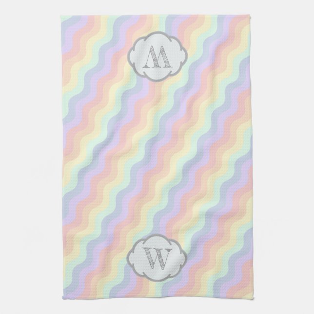 Pastel Rainbow Vågar Kitchen Towel Kökshandduk (Vertikal)