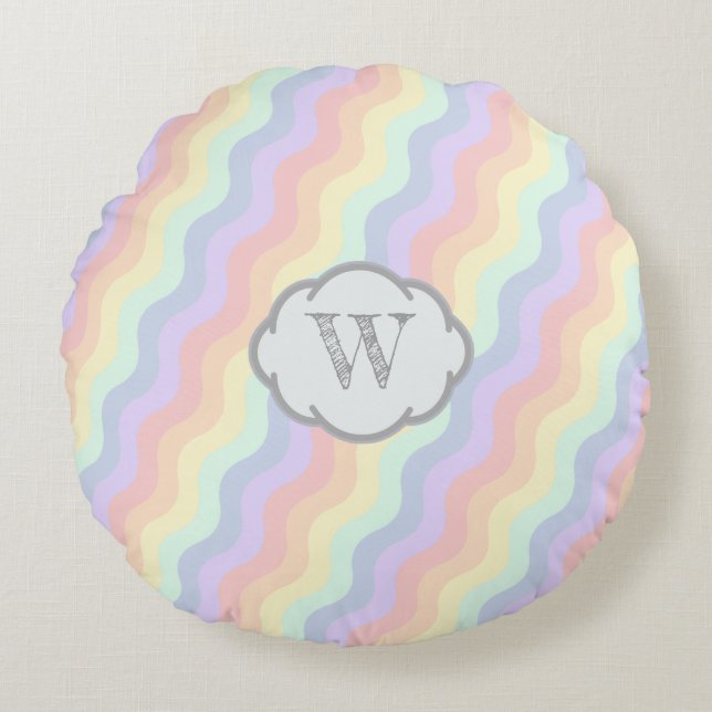 Pastel Rainbow Vågar Round Pillow Rund Kudde (Framsidan)