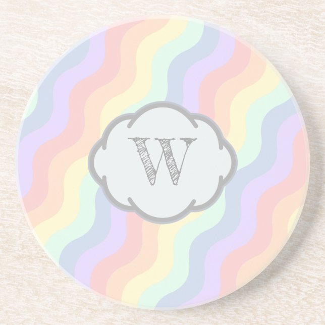 Pastel Rainbow Vågar Sandstone Underlägg (Framsidan)