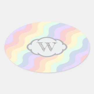 Pastel Rainbow Vågar Sticker Ovalt Klistermärke