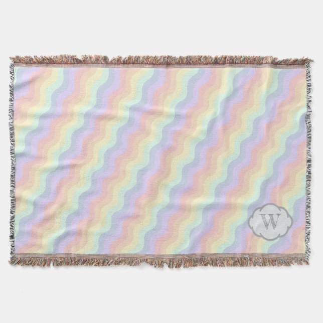 Pastel Rainbow Vågar Throw Blanket Filt (Framsidan)