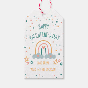 Pastel Rainbow Valentines day Modern Stars Hearts Presentetikett