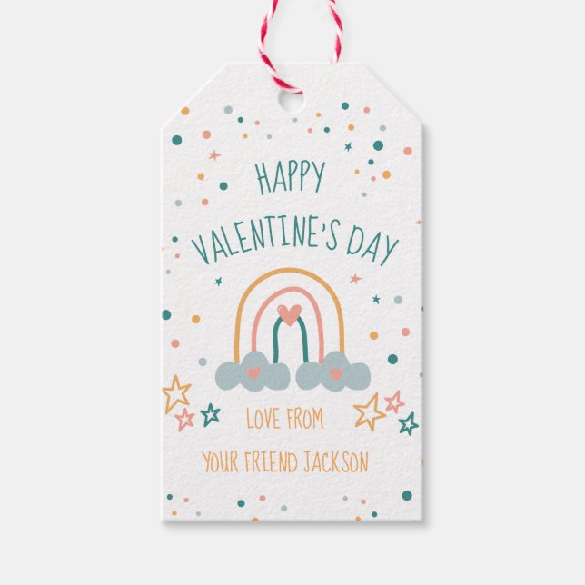 Pastel Rainbow Valentines day Modern Stars Hearts Presentetikett (Framsidan)