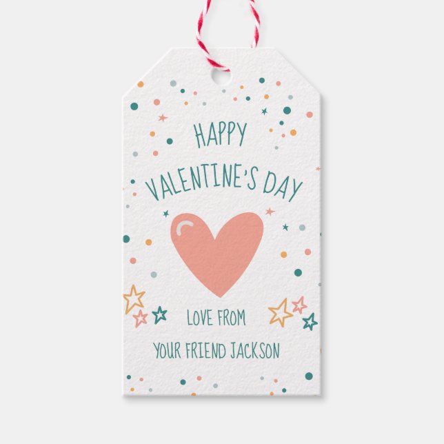 Pastel Rainbow Valentines day Modern Stars Hearts Presentetikett (Framsidan)
