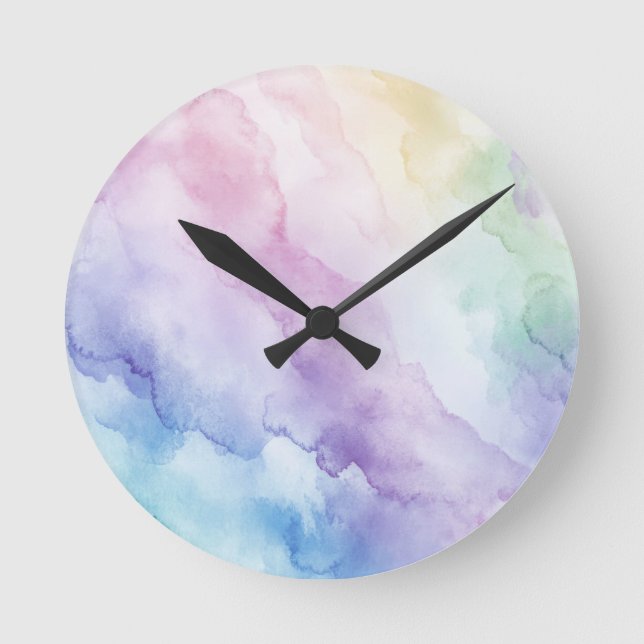 Pastel Rainbow Wall Clock Rund Klocka (Framsida)
