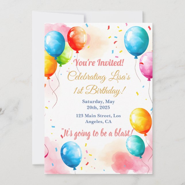 Pastel Rainbow Watercolor Birthday Card design Inbjudningar (Framsida)