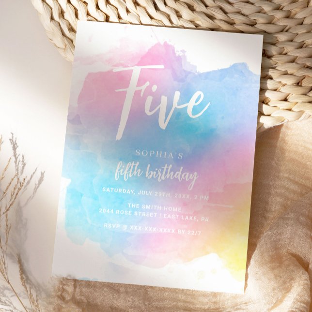 Pastel Rainbow Watercolor Birthday-inbjudan Inbjudningar (Skapare uppladdad)