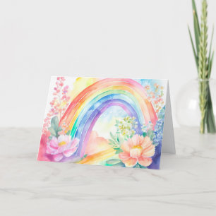 Pastel Rainbow Watercolor Blommigt Note Card Helgkort