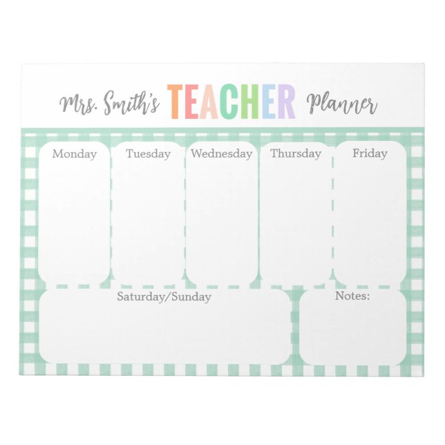 Pastel Rainbow Weekly Teacher Planner Anteckningsblock (Framsida)