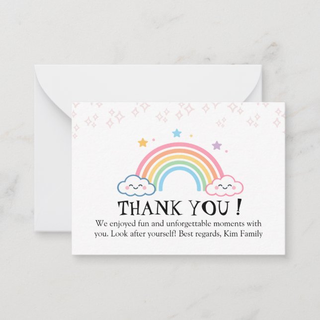 Pastel Rainbow with Smiling Clouds Thank You Anteckningskort (Framsida)