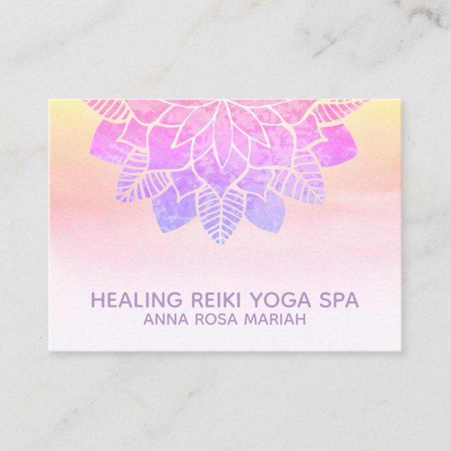 *~* Pastel Rainbow Yoga Andlig Reiki Mandala Visitkort (Framsida)