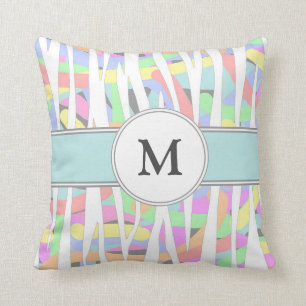 Pastel Rainbow Zebra tryck Anpassningsbar Monogram Kudde
