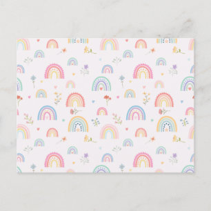 Pastel Rainbows Girly Wildblommor & Hearts Helg Vykort