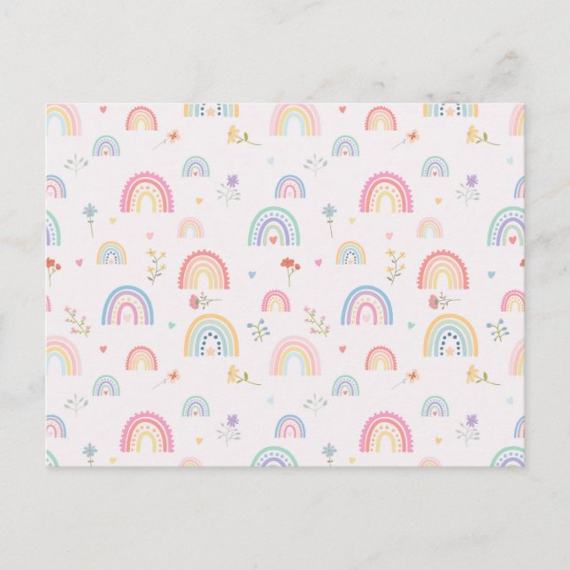 Pastel Rainbows Girly Wildblommor & Hearts Helg Vykort (Framsida)