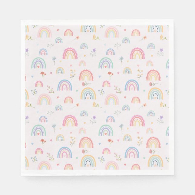 Pastel Rainbows Girly Wildblommor & Hearts Pappersservett (Framsidan)