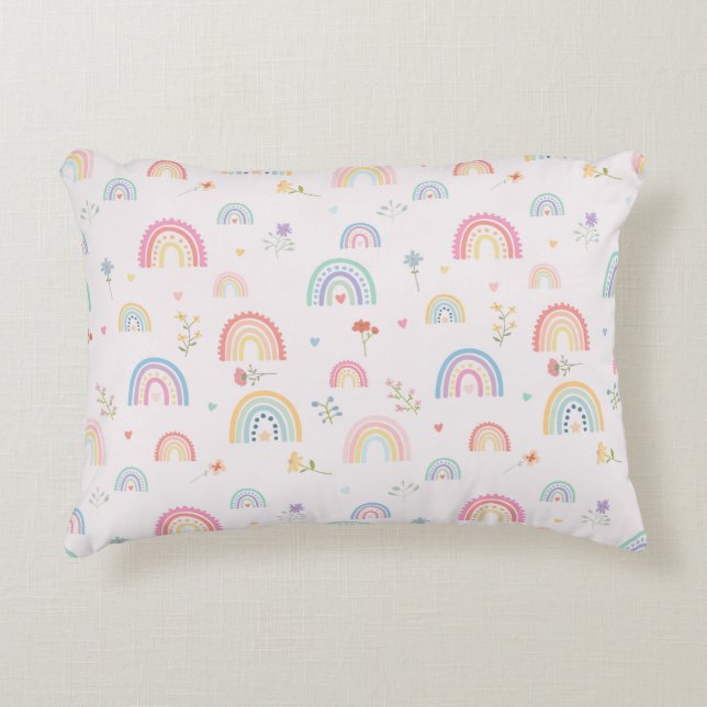 Pastel Rainbows Girly Wildblommor & Hearts Prydnadskudde (Framsidan)
