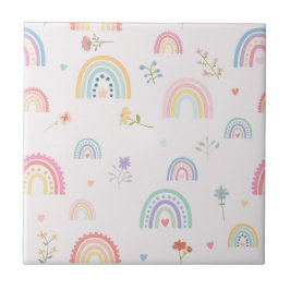 Pastel Rainbows WildblommHearts Girly Nursery Kakelplatta