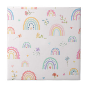 Pastel Rainbows WildblommHearts Girly Nursery Kakelplatta