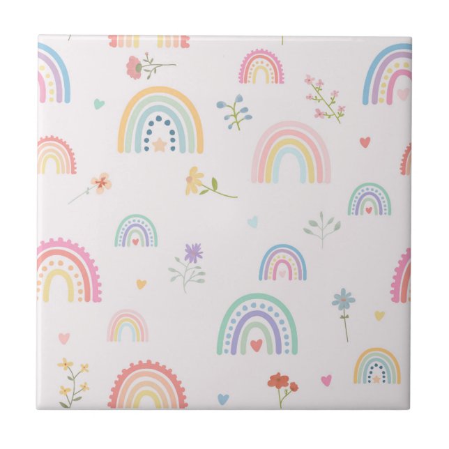 Pastel Rainbows WildblommHearts Girly Nursery Kakelplatta (Framsidan)