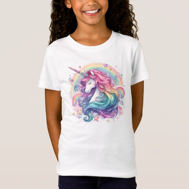 Pastel Rainbows With Unicorn T Shirt (Framsida)