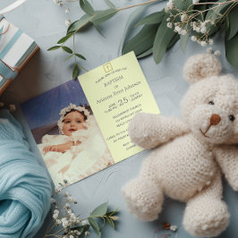 Pastel Rand Cream Photo Baptism Christening Inbjudningar