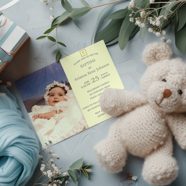 Pastel Rand Cream Photo Baptism Christening Inbjudningar (Skapare uppladdad)