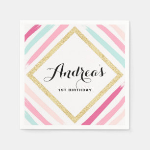 Pastel Rand & Guld Glitter Barns födelsedag Party Pappersservett