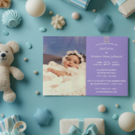 Pastel Rand Lavender Photo Baptism Christening Inbjudningar