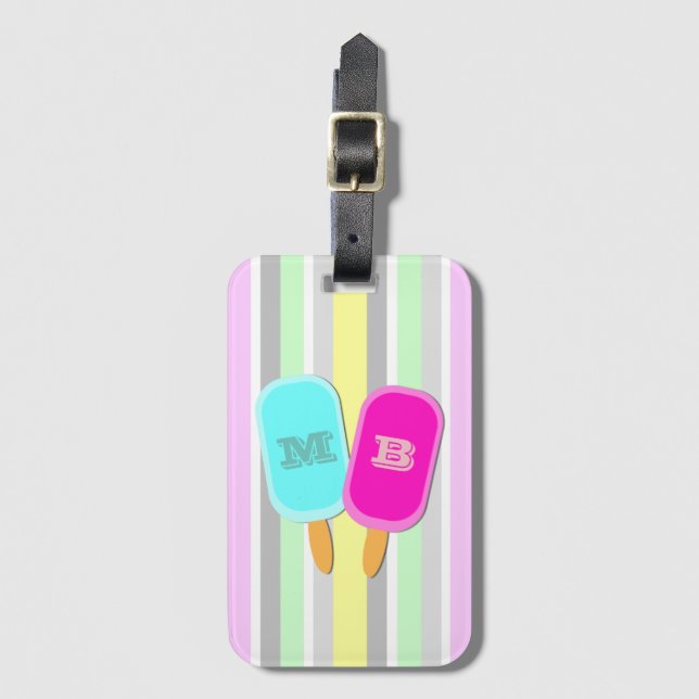 Pastel Rand och Popsicles Monogram Bagagebricka (Framsida vertikal)