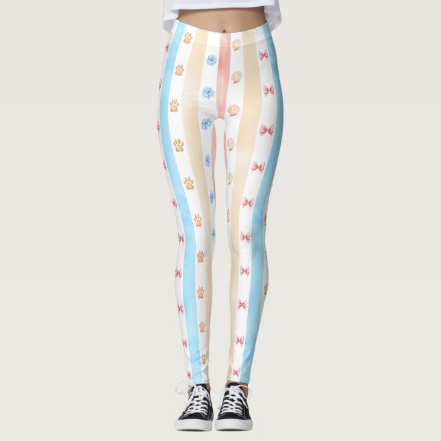 Pastel Rand - Tass avtryck, Blå blomma, Rosa Bows Leggings (Framsida)
