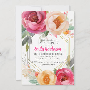 Pastel Ranunculus Blommigt Baby Shower Guld Ram Inbjudningar