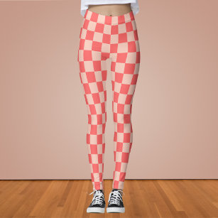 Pastel Red and Light Orange Checkerboard Leggings