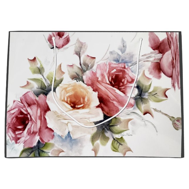 Pastel Red & Cream Rosor Gift Bag (Framsidan)