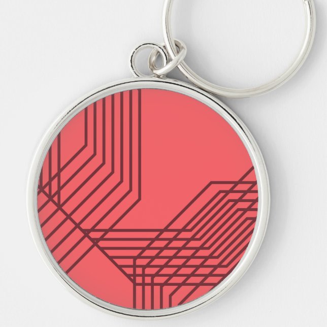 Pastel Red, enkel, modern, geometrisk design Rund Silverfärgad Nyckelring (Framsidan)