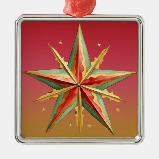 PASTEL RED GRÖNT GULD PINTED CHRISTMAS STAR JULGRANSPRYDNAD METALL (Framsidan)