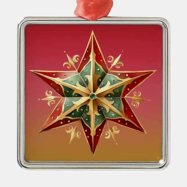 PASTEL RED GRÖNT GULD PINTED CHRISTMAS STAR JULGRANSPRYDNAD METALL (Framsidan)