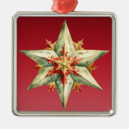 PASTEL RED GRÖNT GULD PINTED CHRISTMAS STAR JULGRANSPRYDNAD METALL
