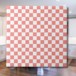 Pastel Red White Checkerboard-Vintage Kakelplatta