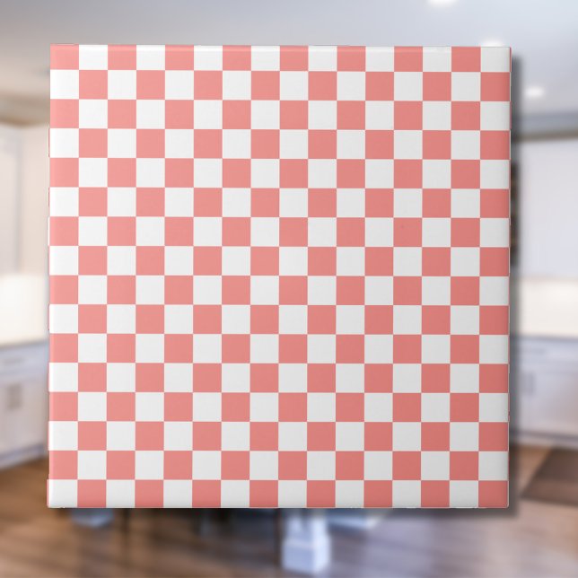 Pastel Red White Checkerboard-Vintage Kakelplatta (Skapare uppladdad)