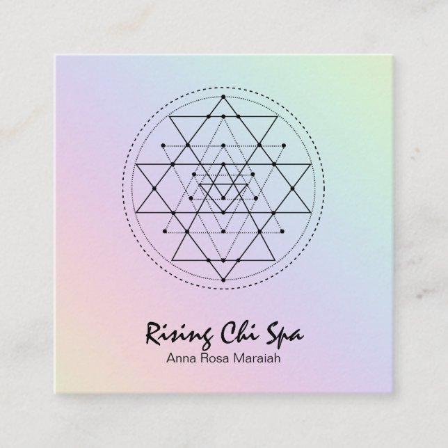 *~* Pastel Reiki Yoga Rainbow Helig Geometri Fyrkantigt Visitkort (Framsida)