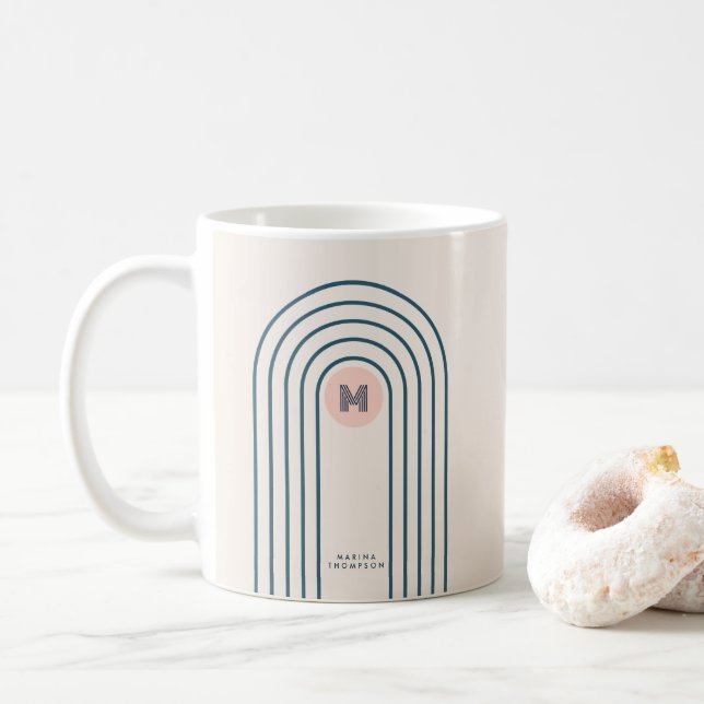 Pastel Retro Abstrakt Geometric Linjer Arches Kaffemugg (Med munk)