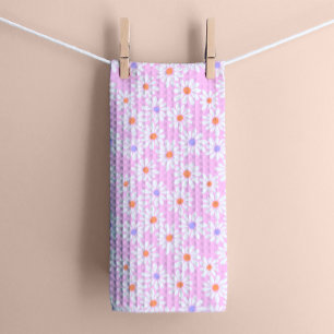 Pastel Retro-Blommigtar för Daisy på Blekens Rosa Kökshandduk