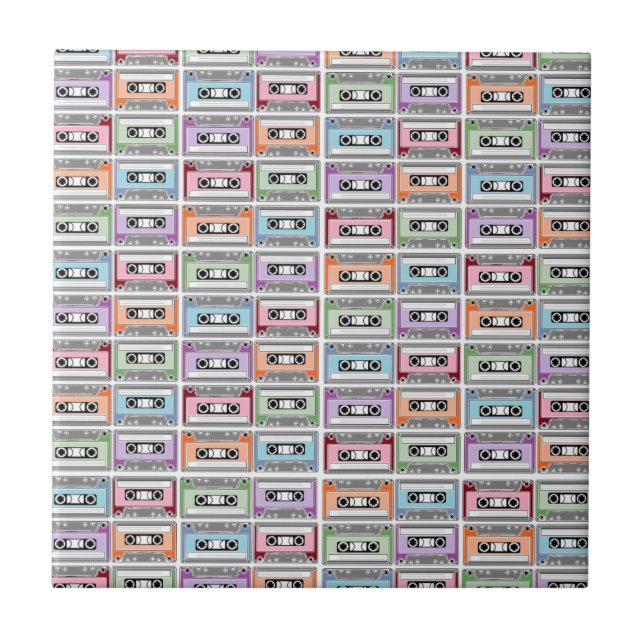 Pastel Retro Cassette Tapes Mönster Kakelplatta (Framsidan)