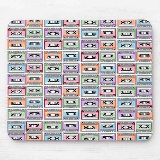 Pastel Retro Cassette Tapes Mönster Musmatta (Framsidan)