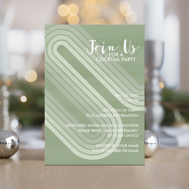 Pastel Retro Curvy Linjer Juniper - Julfest Inbjudningar (Holiday invitation with boho stripes and pastel colors.)