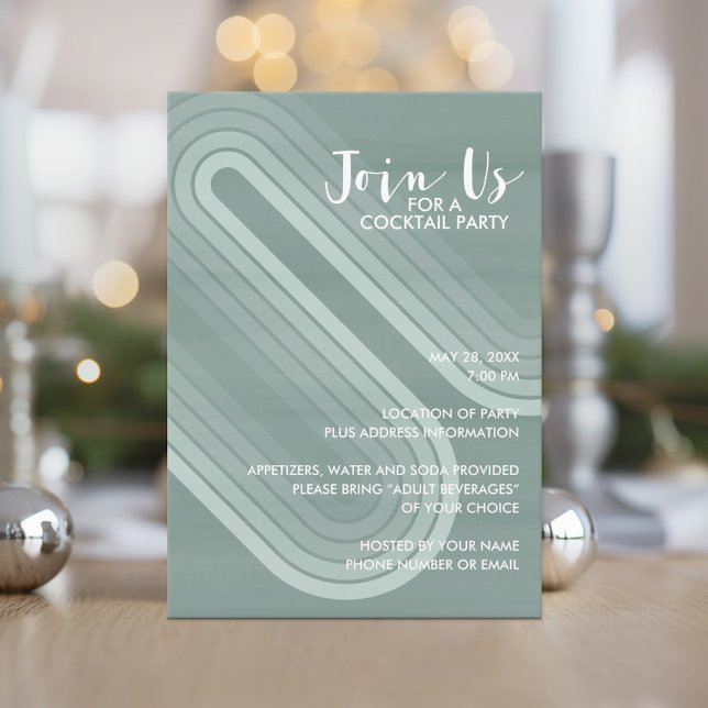 Pastel Retro Curvy Linjer Pastel - Julfest Inbjudningar (Holiday invitation with boho stripes and pastel colors.)